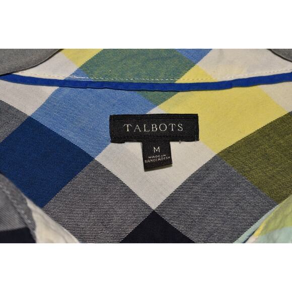 TALBOTS $89 Lightweight Cotton Plaid Button-Up Shirt Blue Yellow‎ Gray Medium - Picture 3 of 3